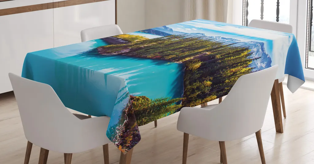 Tovaglia Paesaggio Lago Abraham 140x200 cm | ABAKUHAUS Blu e Bianco