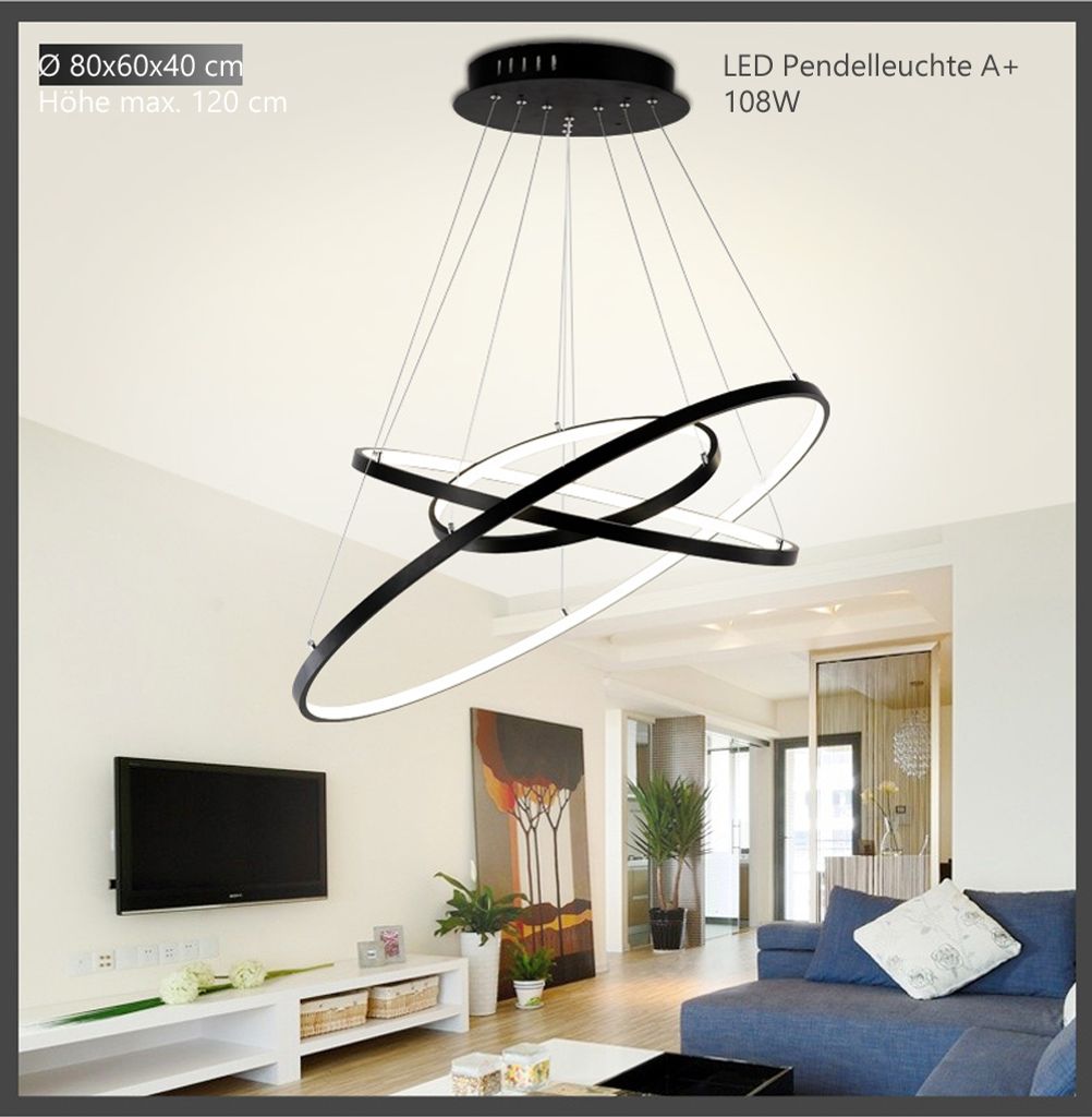 LED Pendelleuchte 2130-3schwarz Ringe Ø 80x60x40 cm 108W Produktbild 4