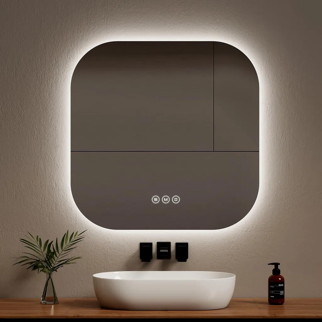 Specchio EMKE LED 60x60: Sicuro, Antinebbia e per Tutta la Famiglia