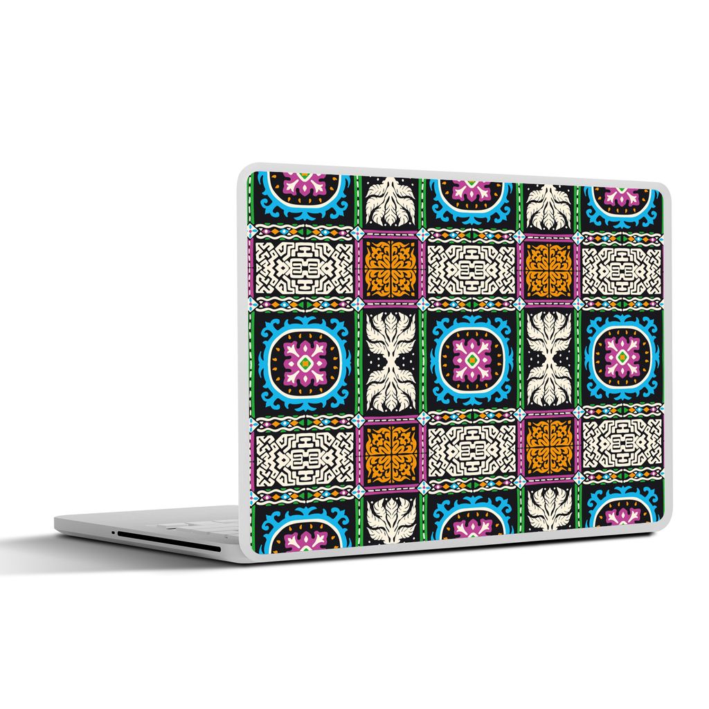 MuchoWow Laptop Aufkleber Sticker Cover Muster - Ornament - Abstrakt - Blau - Rosa 25x18 cm - Laptop-Deko