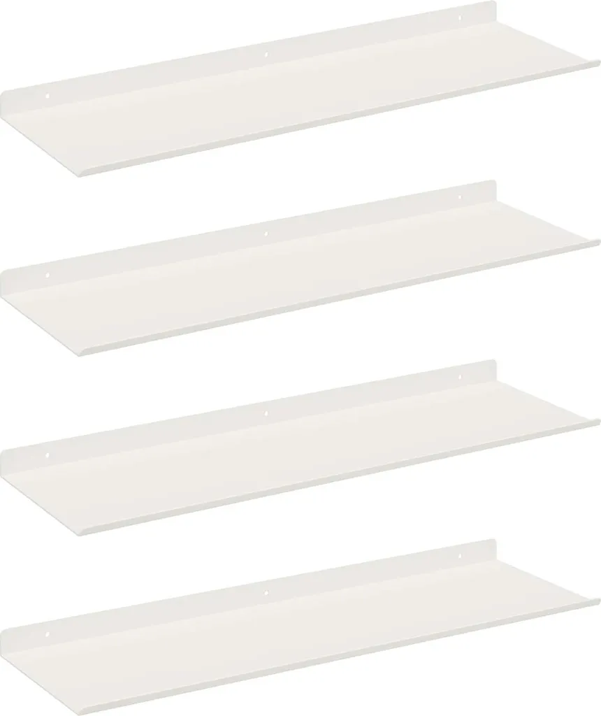 Scaffali a Muro Acciaio Bianco 60x18x2,5 cm | Kit 4 Mensole Robuste