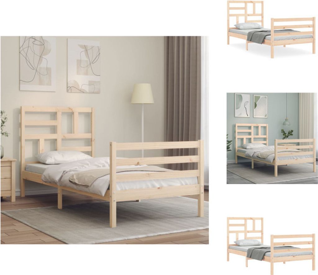 vidaXL Massivholzbett mit Kopfteil 100x200 cm - Betten & Bettgestelle