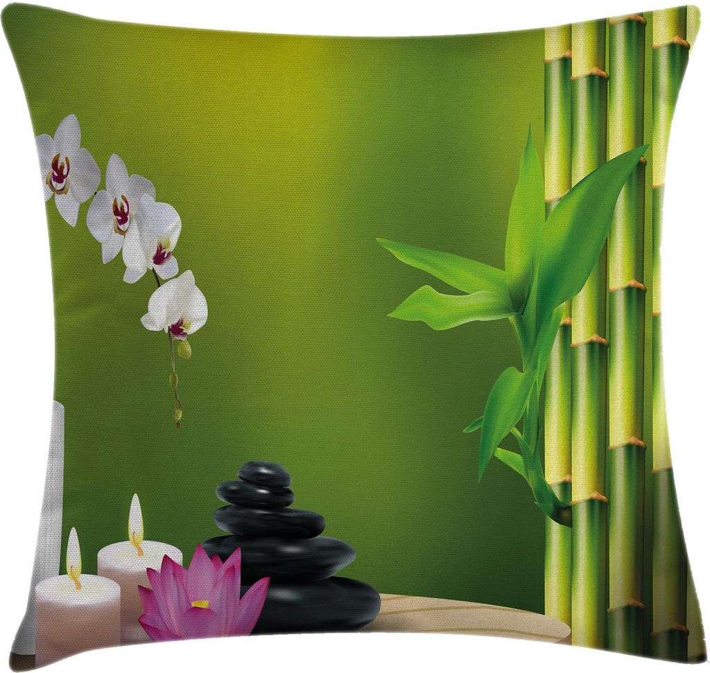 ABAKUHAUS Spa Kissenbezug, Bambus Blume Orchid Stein, Kissenbezug Beidseitiges Muster Klarer Digitaldruck Farbfest mit Reißverschluss, 60 x 60 cm,...