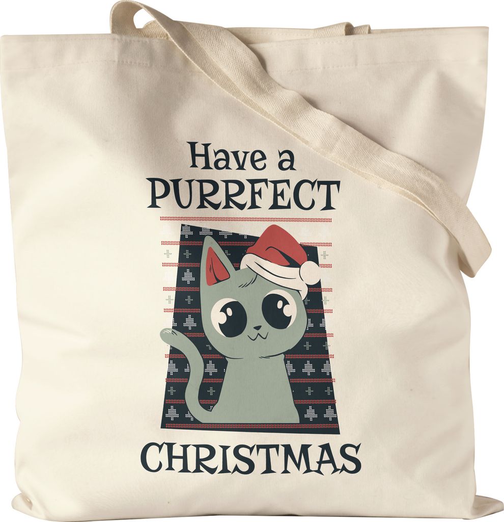 Have a purrfect Christmas Jutebeutel Stoffbeutel Geschenk für Katzenliebhaber zu Weihnachten, süße Katze