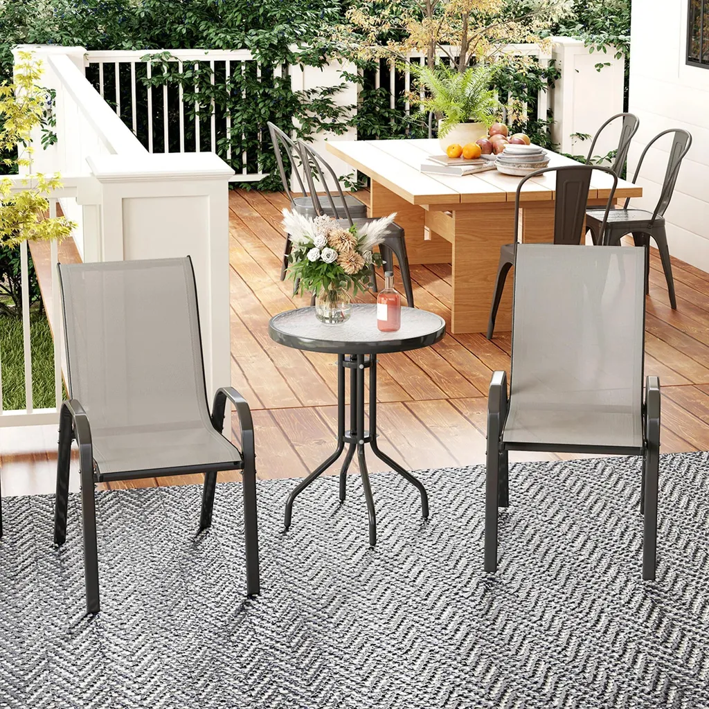 Salon extérieur gris clair en acier robuste et textilène haute densité - 2
