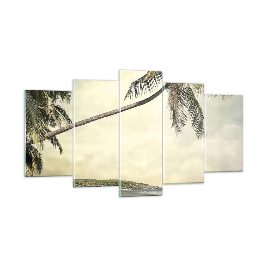 Bilder auf glas - 5 Teile - Palme Strand Insel - 160x85cm - Glasbilder - Wandbilder - Bilder - zum Aufhängen bereit - Wanddekoration aus Glas - Gl...