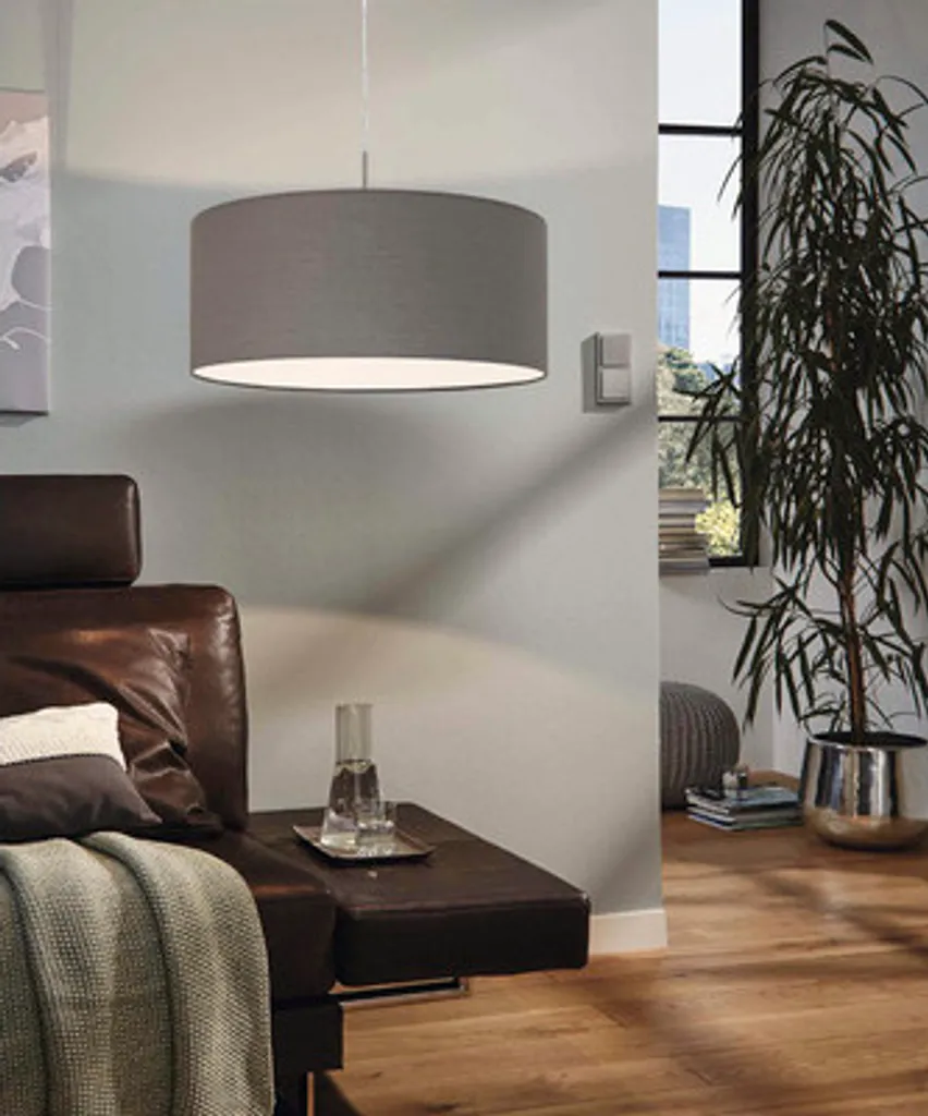 Lampada Sospensione 38cm Eglo Pasteri Tessuto Antracite Nichel Opaco - 10