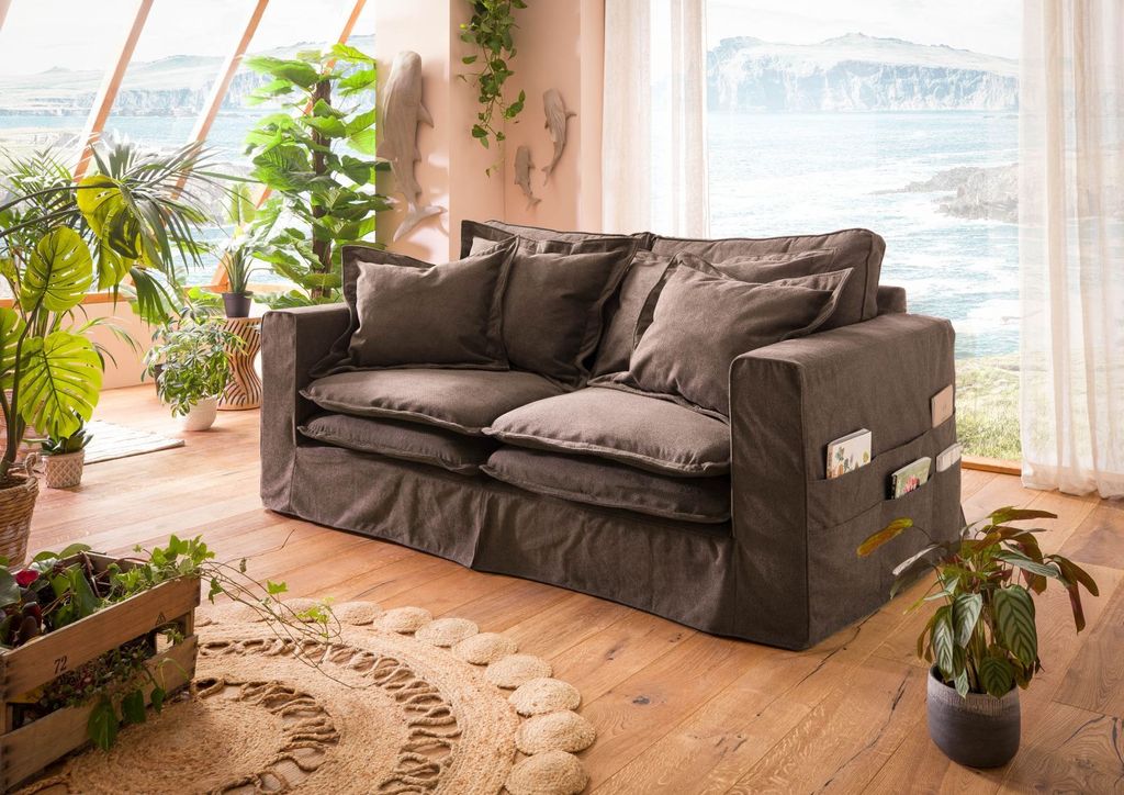 MASSIVMOEBEL24 Hussensofa 2-Sitzer196x108x76 taupe KINGSTON