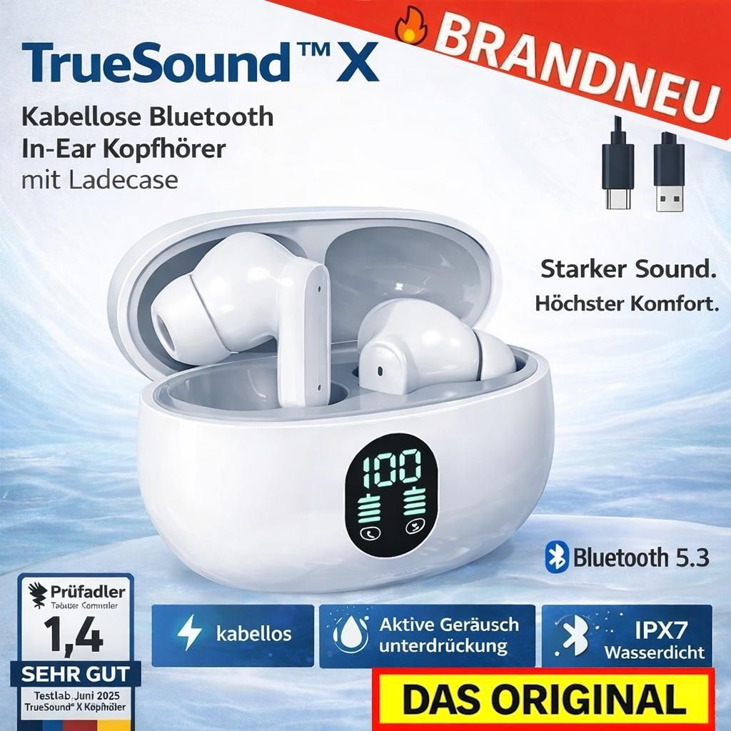 TrueSound X - Wireless Bluetooth Kopfhörer In-Ear Ohrhörer Kabellos m. Ladecase: Weiß