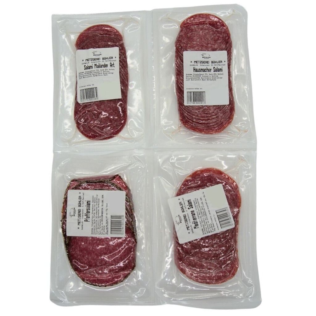 Salami Probierpaket 4x Mix große Auswahl an Sorten Pfeffersalami, Hausmacher Salami, Mailänder Salami, Mediterrane Salami direkt von der Landmetz...