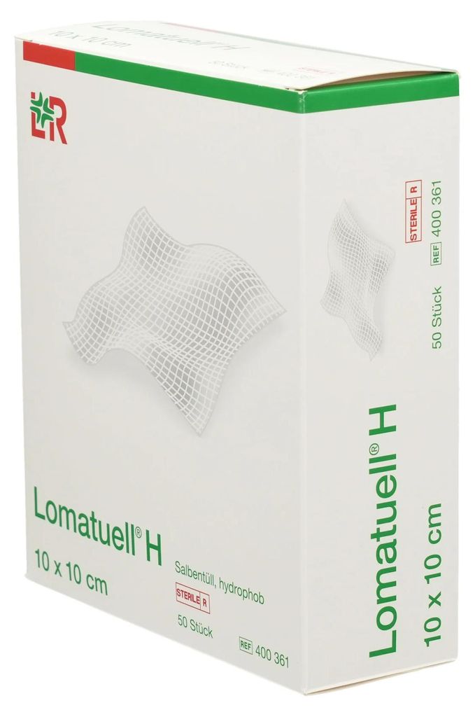 Lomatuell H Salbentüll, 10x10 cm, estéril, 50 unidades Imagen del producto 