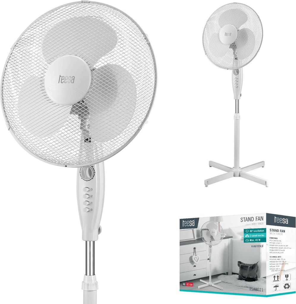 Teesa TSA8021, Haushalts-Lamellenlüfter, Weiß, Flur, 36 cm, Produktbild 
