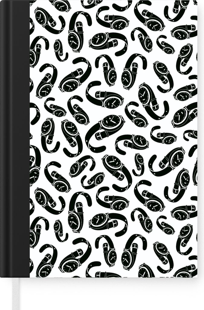 MuchoWow Notizbuch Tagebuch Haushaltsbuch Notebook A5 Uhr - Schwarz und Weiß - Muster - Notizblock - Notizheft - Notebook - Schreibblock - Papier