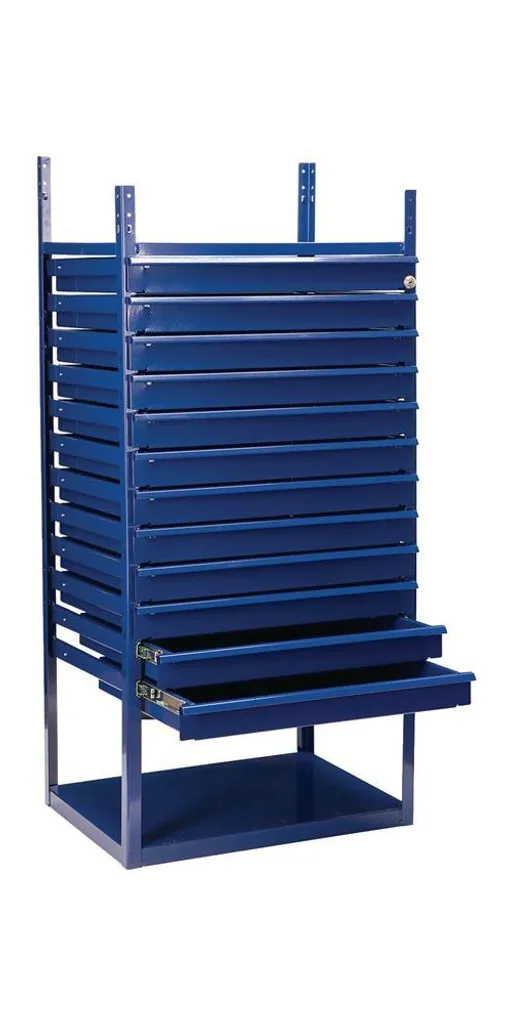 Bloc de stockage 12 tiroirs LOGS en métal bleu RAL 5022 robuste