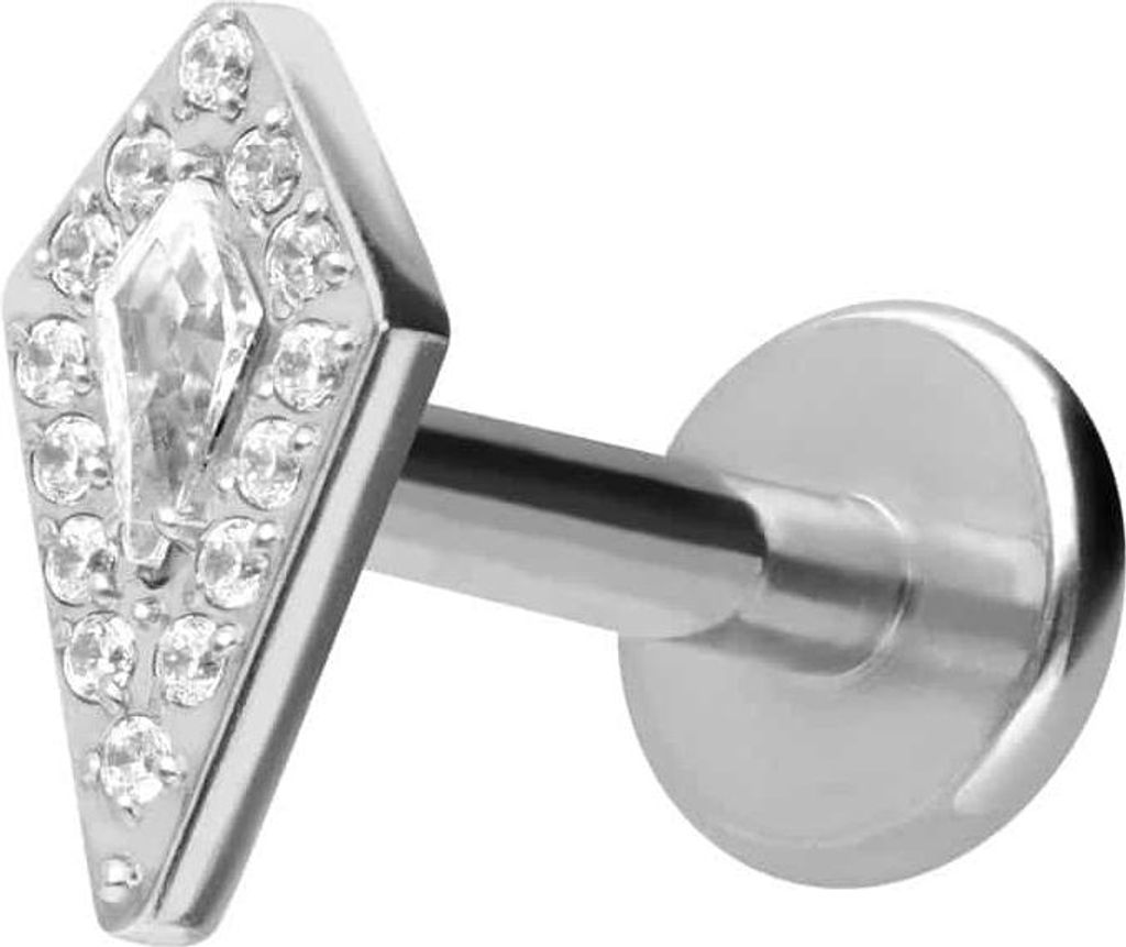 Ohrpiercing, Nasenpiercing Titan Labret mit Push Fit KRISTALLSCHILD Silber Stablänge: 10mm | Stabstärke: 1mm