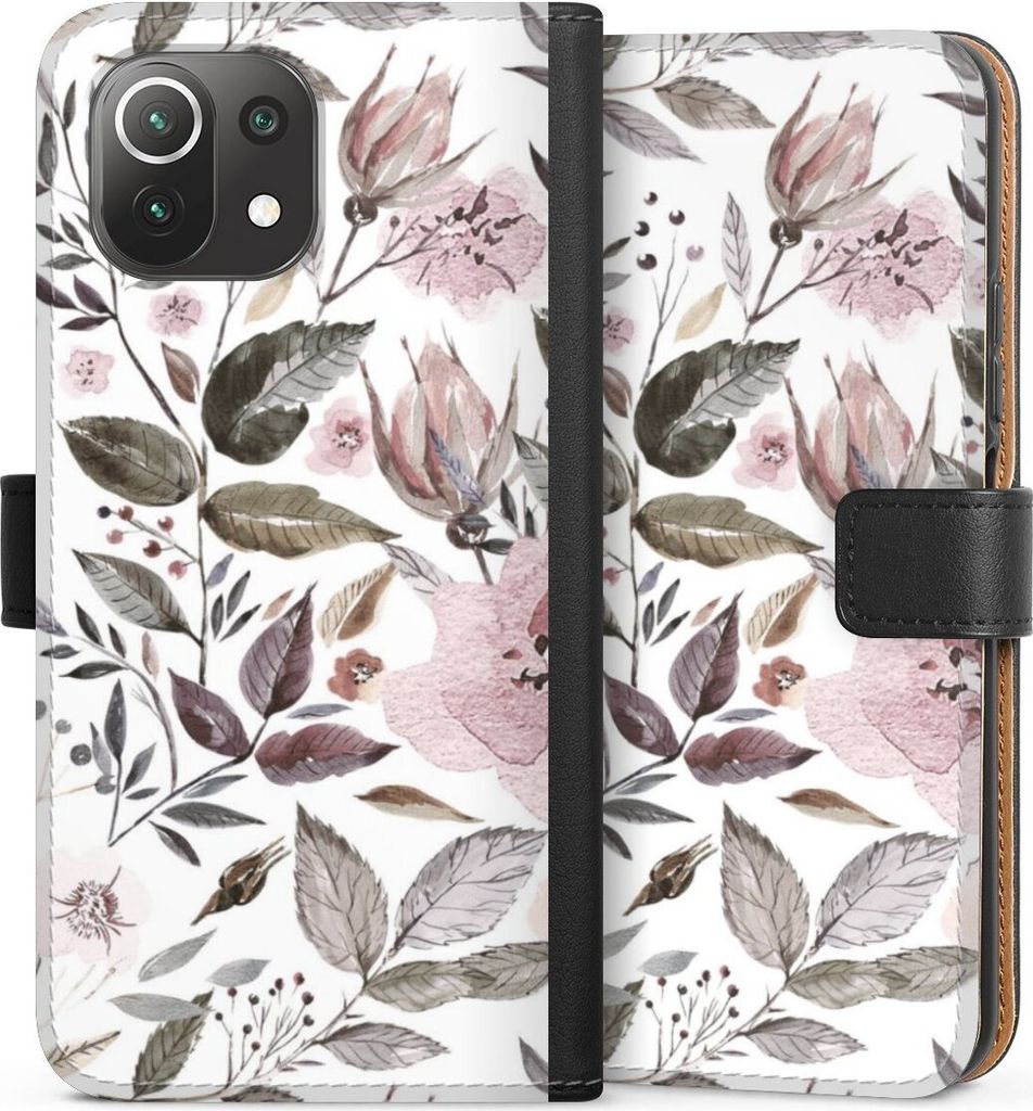 DeinDesign Klapphülle für Xiaomi Mi 11 Lite Handytasche Lederhülle Tasche Blumen Pastell Wasserfarbe