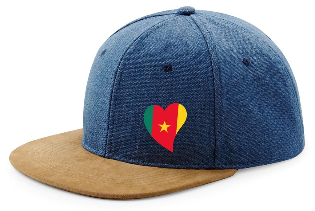 Huuraa Cappy Mütze Kamerun Flagge Herz Denim Baumwolle und Polyester Snapback Kappe Geschenkidee