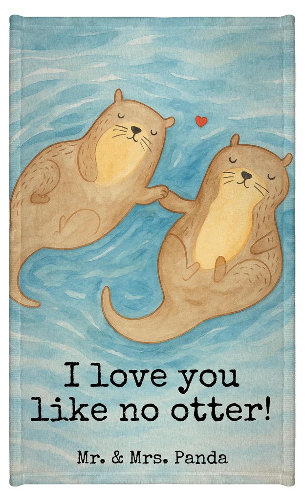 Mr. & Mrs. Panda Handtuch Otter Hände halten Design - Weiß - Geschenk, Frotteehandtuch, Verliebt, gäste wc, Liebe, Klein, Paar, Seeotter, Romant...