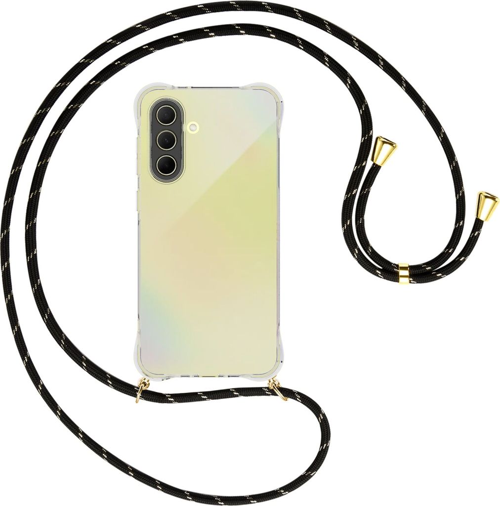 Handykette Backcover-Schutzhülle mit Band (Metall goldfarben) für Samsung A36 5G - schwarz/gold