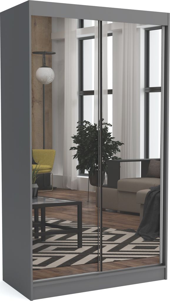 Moderner Kleiderschrank mit Schiebetüren und Spiegel DIDI 100 cm (ANTRACIT)