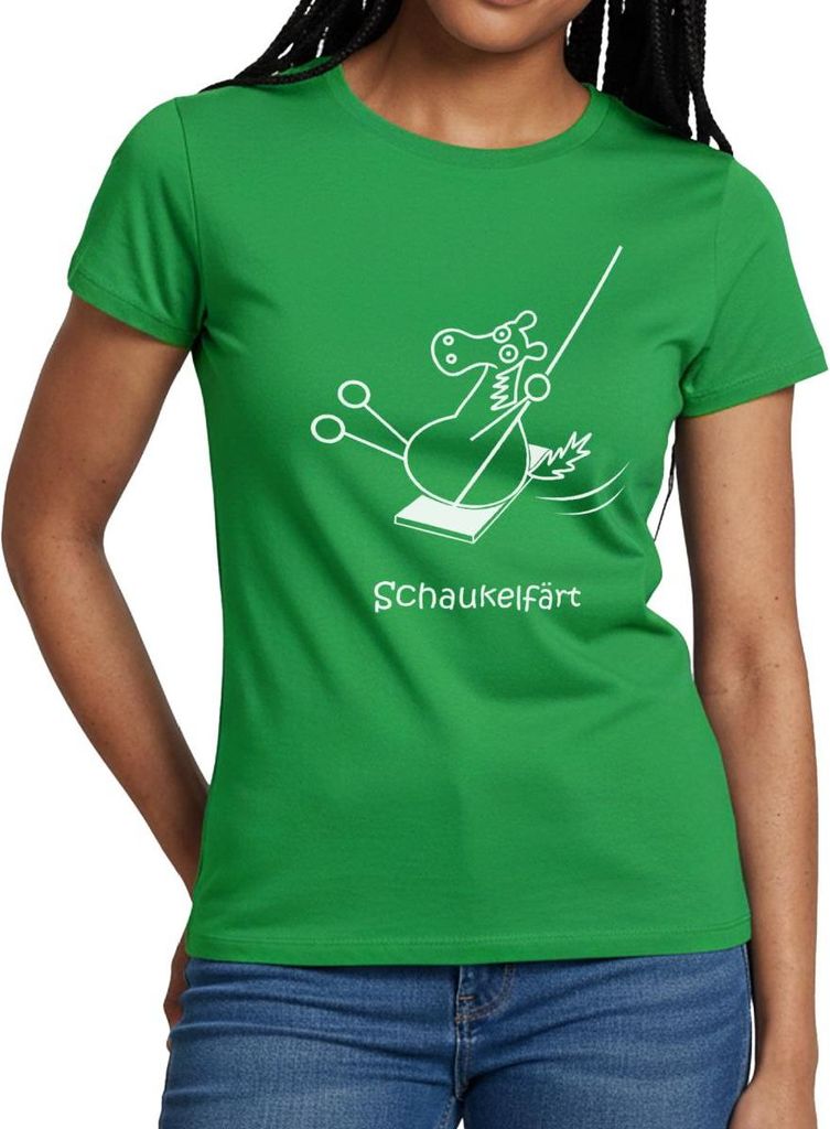 Spreadshirt Schaukelfärt Schaukel Pferd Färt Wortspiel Frauen T-Shirt, S, Kelly Green