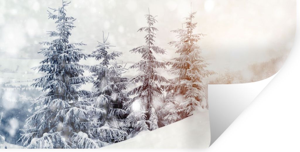 MuchoWow Wandtattoo Wandsticker Wandaufkleber Baum - Schnee - Winter 160x80 cm Selbstklebend und Repositionierbar - Sticker - Dekorfolie