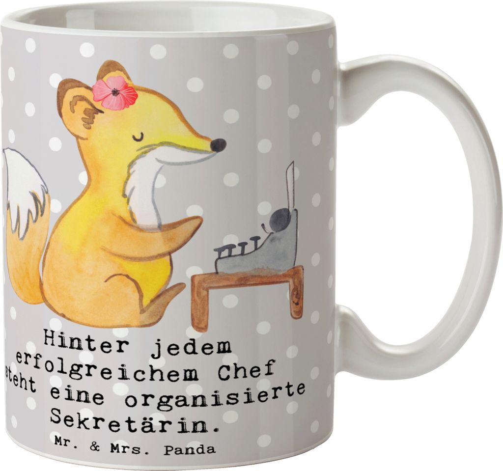 Mr. & Mrs. Panda Tasse Sekretärin Erfolg - Grau Pastell - Geschenk, kreative Geschenke, organisierte, Berufsgestaltung, Besprechungen, Trinkbecher...