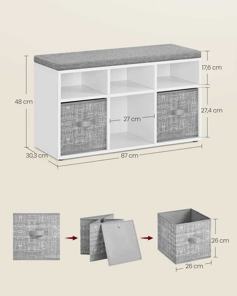 Rangement chaussures pour entrée avec banc d'assise 6 compartiments