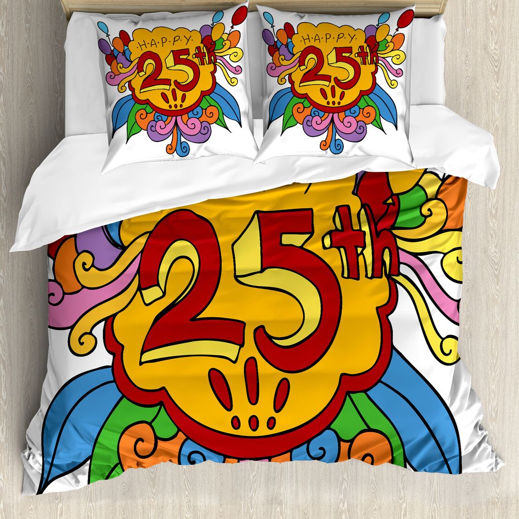 ABAKUHAUS 25. Geburtstag Bettbezug, Blumenballon, Milbensicher Allergiker geeignet mit Kissenbezügen, 155 cm x 220 cm - 80 x 80 cm, Mehrfarbig