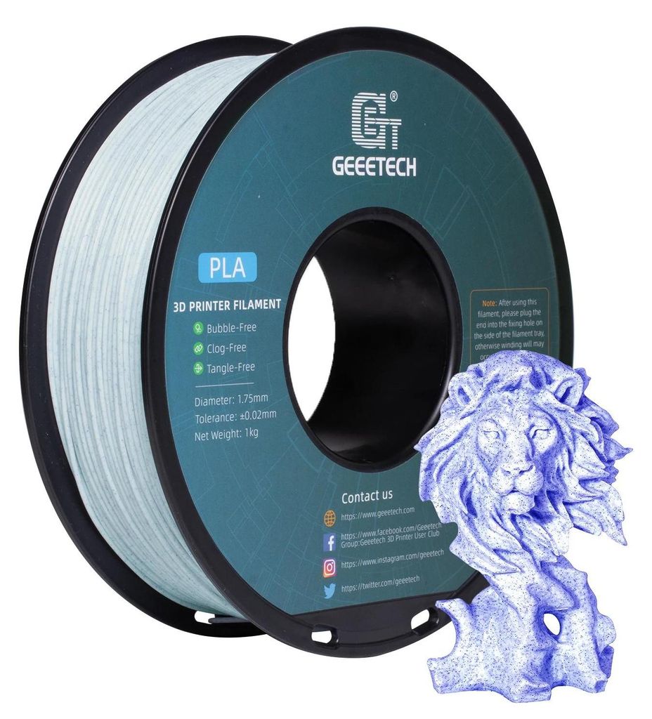 PLA Filament mit Marmor-Effekt - 3D-Drucker Filament - 1,75 mm - 1 kg Spule - Verwicklungsfrei - Vakuumversiegelt - Blau marmoriert