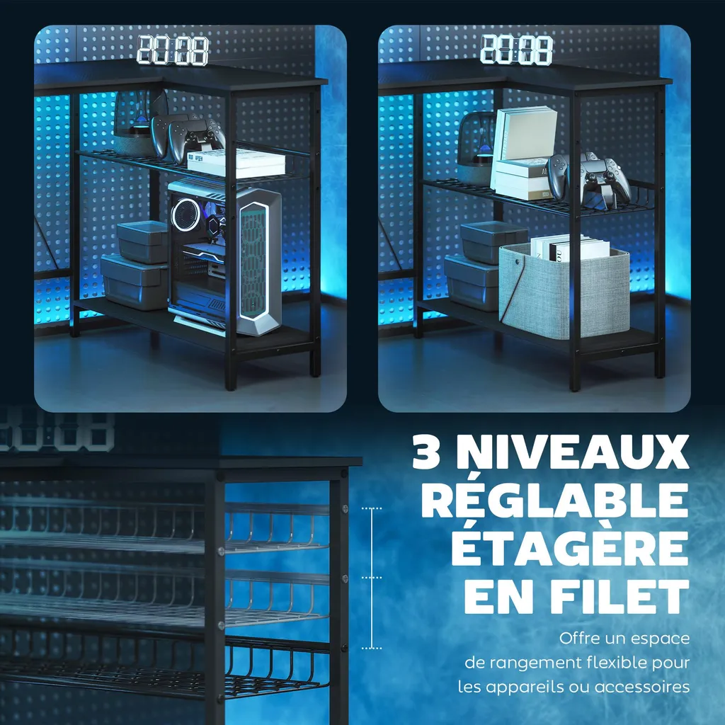 Bureau gamer d'angle compact pour setup streaming et informatique