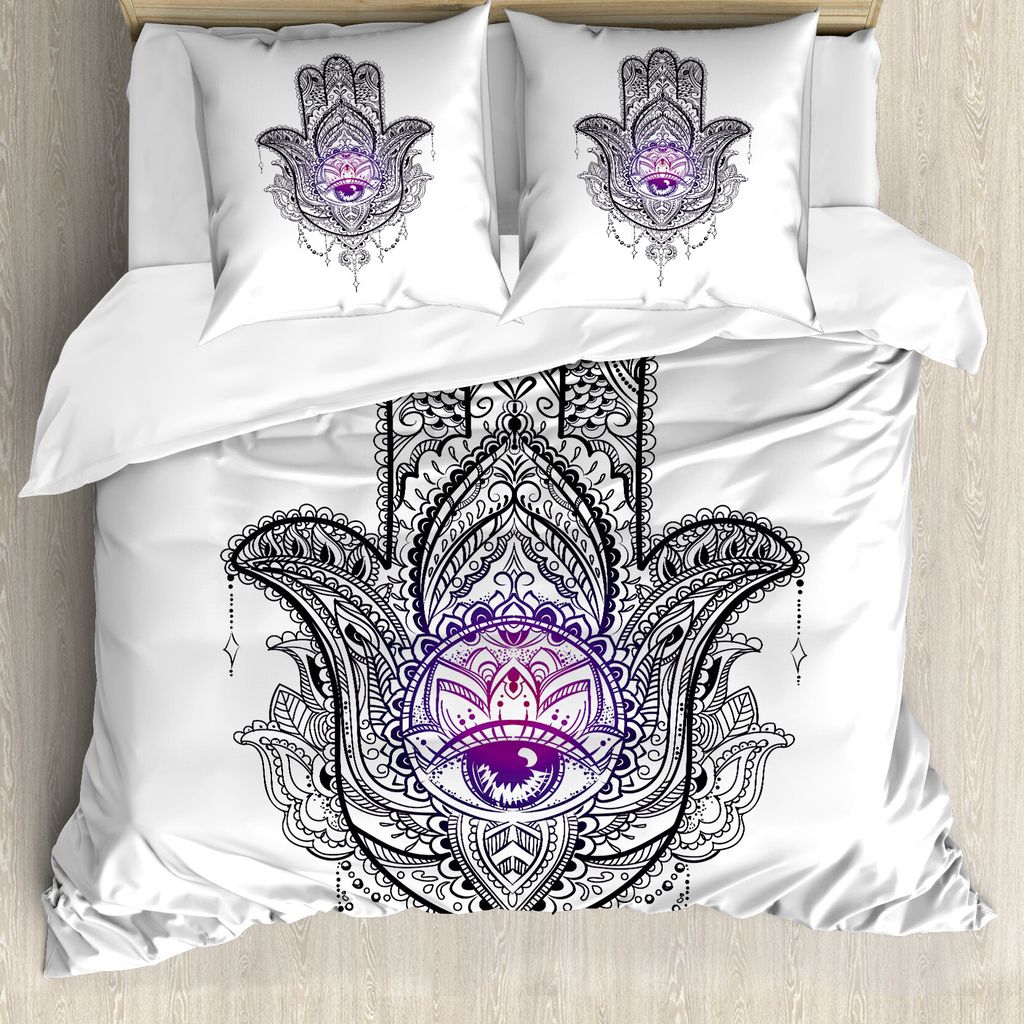 ABAKUHAUS Evil Eye Bettbezugs Set Für Doppelbetten, Spirituelles Symbol Kunst, Milbensicher Allergiker geeignet mit Kissenbezügen, Rose Gold