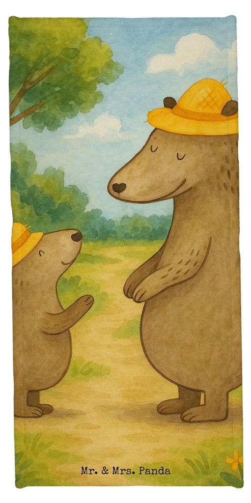 Mr. & Mrs. Panda Frottier Bären mit Hut Design - Gelb Pastell - Geschenk, sporthandtuch, Badelaken, Strandtuch, Kinder, Vatertag, Reisehandtuch, M...
