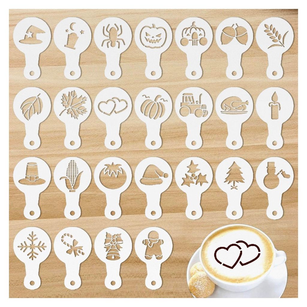 25 Stück Kaffee Dekorationsschablonen für Erntedankfest und Cappuccino