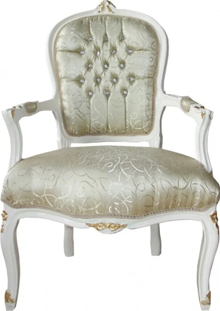 Casa Padrino Chaise de Salon Baroque Mod1 Crème et Or avec Paillettes