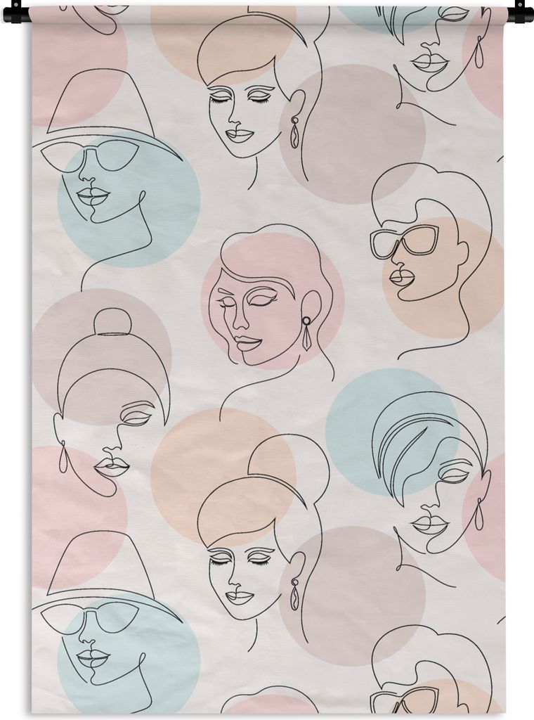 MuchoWow Wandteppich Wandbehang Frauen - Pastell - Strichzeichnungen - Muster 90x135 cm Tapisserie Dekoration Wandtuch - Baumwolle - Wandskulptur