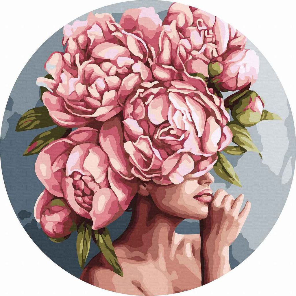 Malen nach Zahlen, rund: Frau mit Blumen, 40 cm