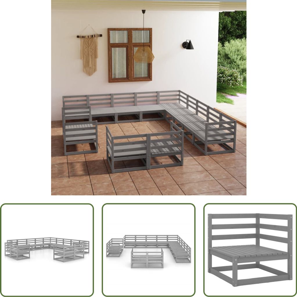 The Living Store 13-tlg. Garten-Lounge-Set Massivholz Produktbild 