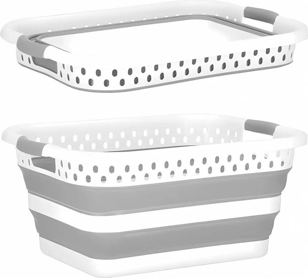Panier à linge pliable 24 litres lot de 2 bacs de rangement gris - 2