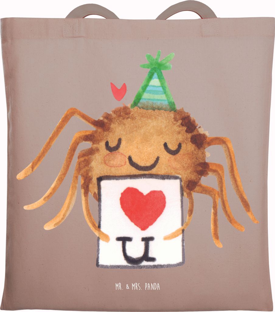 Mr. & Mrs. Panda Shopping Tasche Spinne Agathe Brief - Braun Pastell - Geschenk, Laptoptasche, Verliebt, Uni, Tote Bag, Ich Liebe Dich, Treuetest, ...