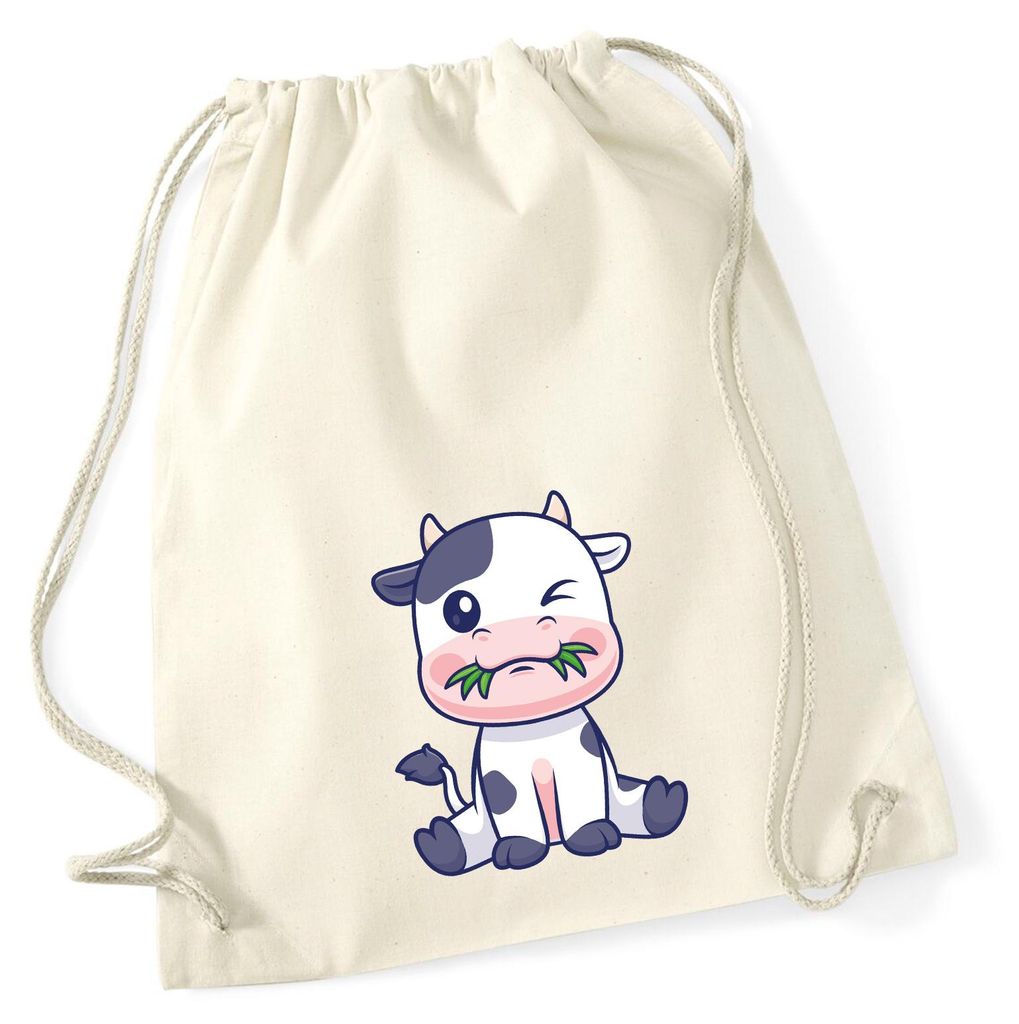 Huuraa Turnbeutel Kälbchen Baby Kuh 12 Liter Natural Baumwolle Rucksack Geschenkidee
