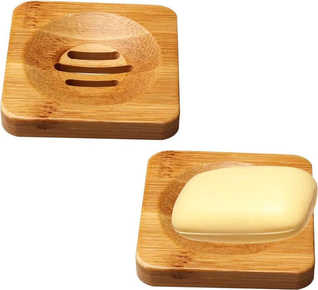2er-Pack Seifenschale aus Bambusholz, Seifenhalter für Dusche und Badezimmer, hygienische Bambusbox aus Bambus, schimmelresistent und mit Abfluss ...