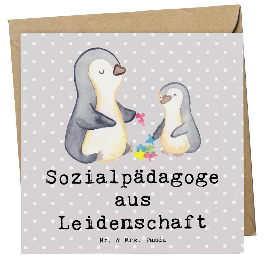 Mr. & Mrs. Panda Grußkarte Sozialpädagoge Leidenschaft - Grau Pastell - Geschenk, Klappkarte, anlasskarte, Glückwunschkarte, faltkarte, doppelkarte