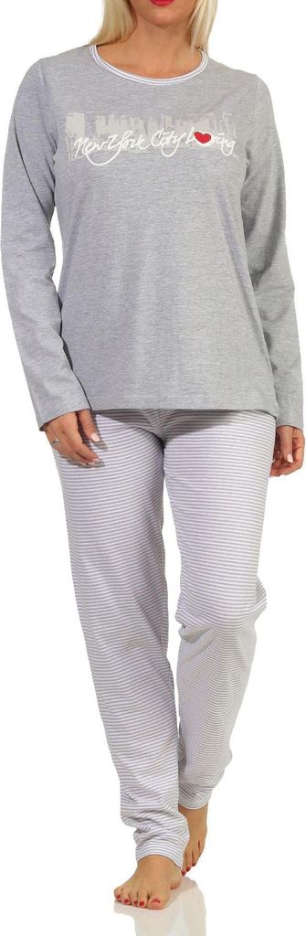 Damen Schlafanzug Pyjama langarm mit tollem Print "New York City Loving" - 66336 ; grau , 44