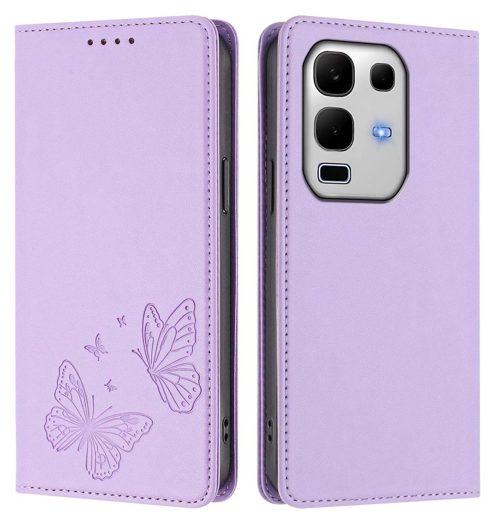 Lederhülle für Infinix Note 50S, Schmetterling Prägung Leder Brieftasche Schutzhülle mit Ständer Violett