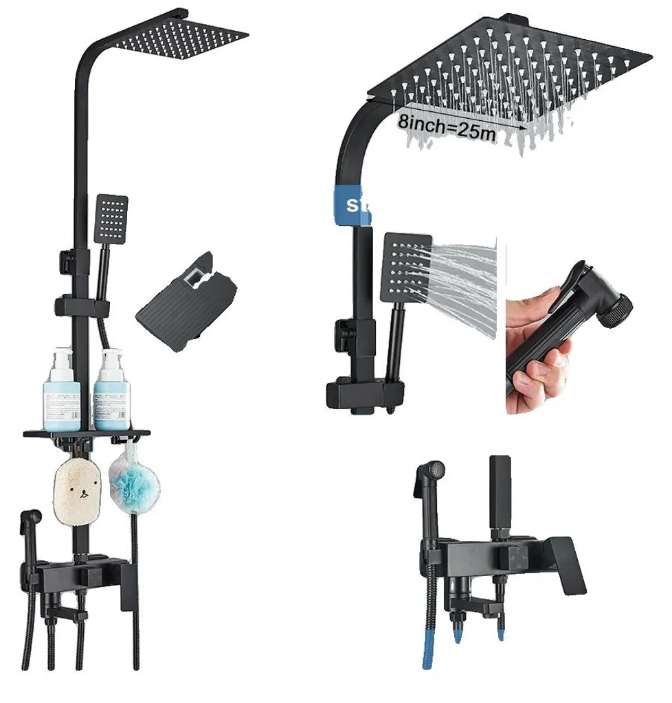 Robinet de douche anti-calcaire en laiton noir mat durable