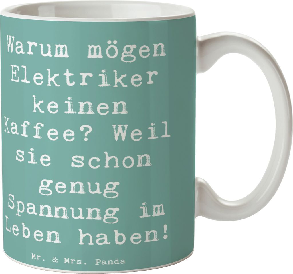 Mr. & Mrs. Panda Kaffeetasse Spruch Elektriker Witz - Meeresbrise - Geschenk, Alltag, Tasse mit Motiv, Teetasse, Kaffeebecher, Becher, Elektromeist...