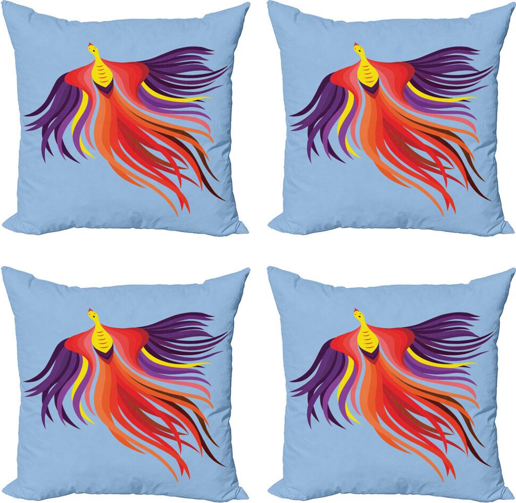 ABAKUHAUS Phönix Kissenbezug Set (4 Stück), Fantasie-Geschöpf, Moderner Doppelseitiger Digitaldruck, 50 cm x 50 cm, Mehrfarbig