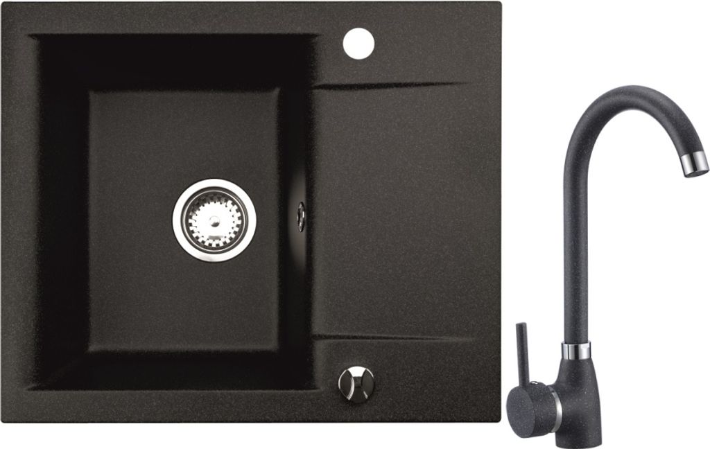 Granitspüle mit Armatur Küchenspüle schwarz spülbecken 59x44 Einbauspüle Zubehör - Hochdruckarmatur