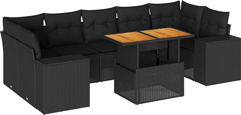 vidaXL 8-tlg. Garten-Sofagarnitur mit Kissen Schwarz Poly Rattan